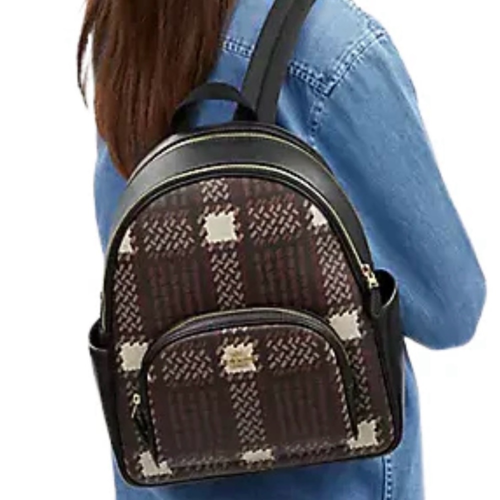 Coach Brown and Black Backpack with Plaid Design includes matching wallets - Picture 4 of 6